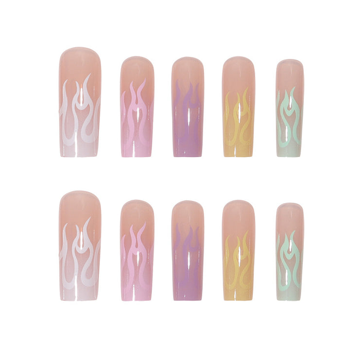 Artistic Long Acrylic Nail Extensions with Flame Design Kalsten