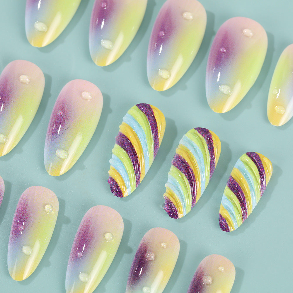 Artificial nails with soft ombre colors and creative patterns Kalsten