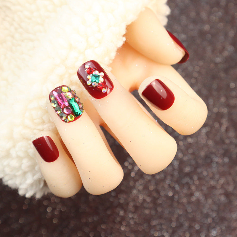 Decorative Press-On Nail Set with Gem Accents