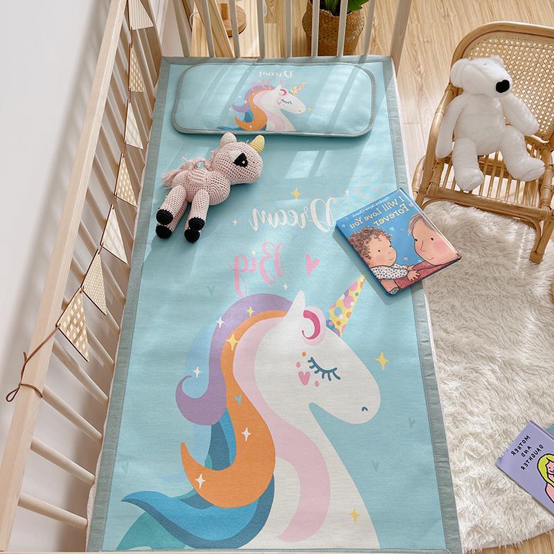 Padded baby crib mattress with good night print, non-slip bottom and wipeable cover