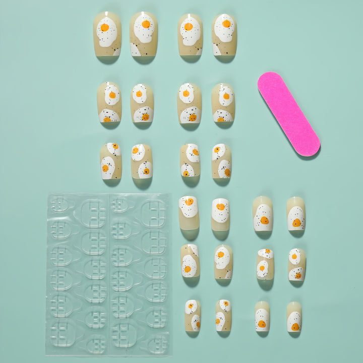 Artificial nails in creative fried egg design Kalsten