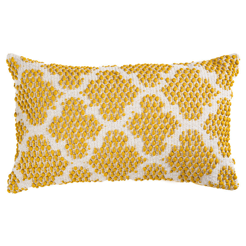 Decorative square cushion cover made of cotton-linen with tufted stripes and bouclé accents