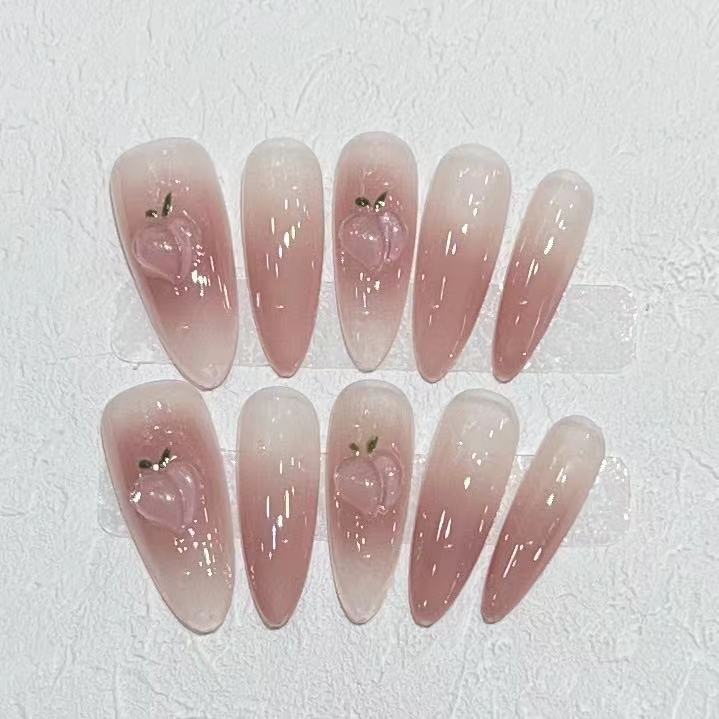 Elegant Press-On Almond Nail Set with Heart Detail Kalsten