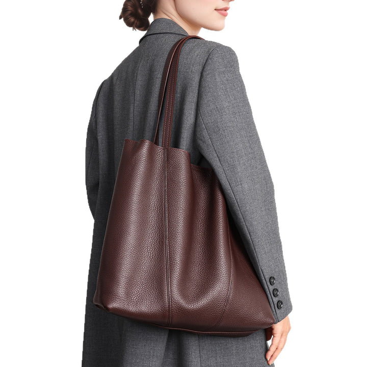 Oversized Pebbled Leather Slouch Tote with Long Shoulder Straps