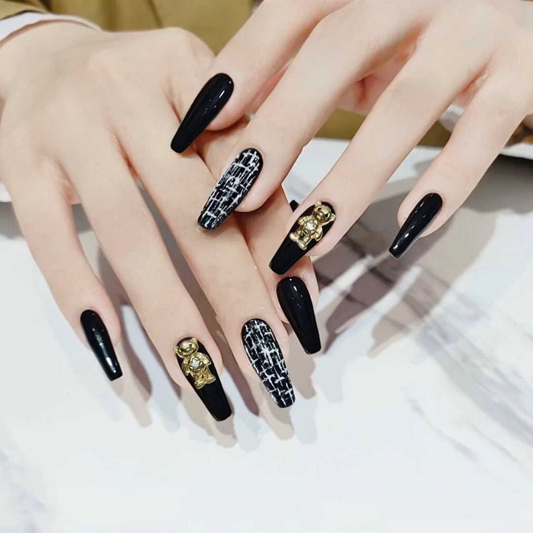 Artistic Stiletto Press-On Nail Set With Gold Accents