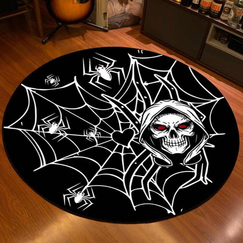 Artistic Skeleton and Spider-Themed Area Rug