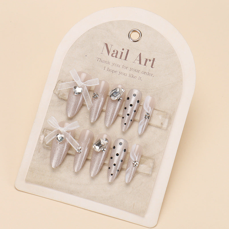 Glamorous Press-On Nail Art Set with Stylish Gemstone Accents Kalsten