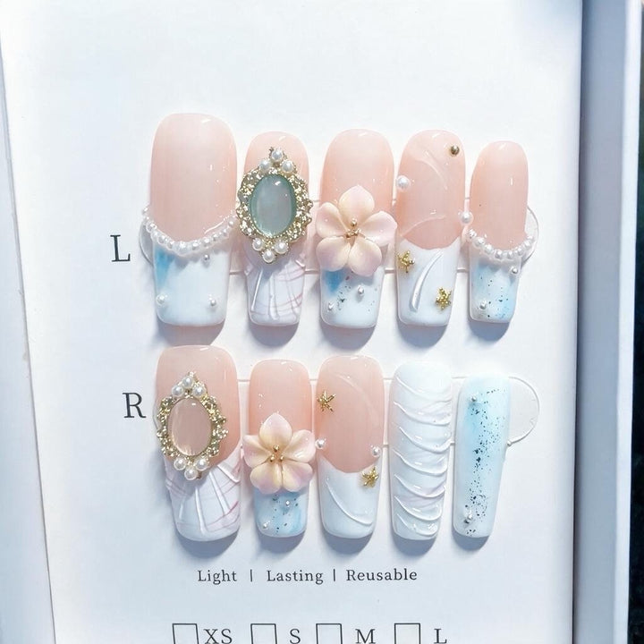Floral Embellished Press-On Nail Set