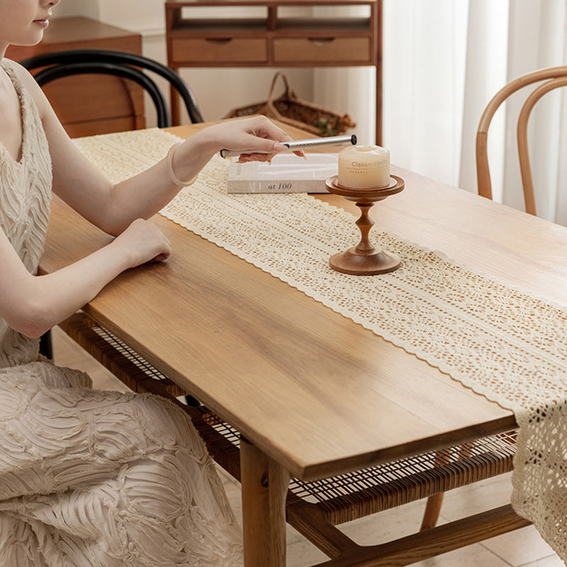 Handwoven Cotton Crochet Table Runner with Diamond Lace Pattern and Tassel Point