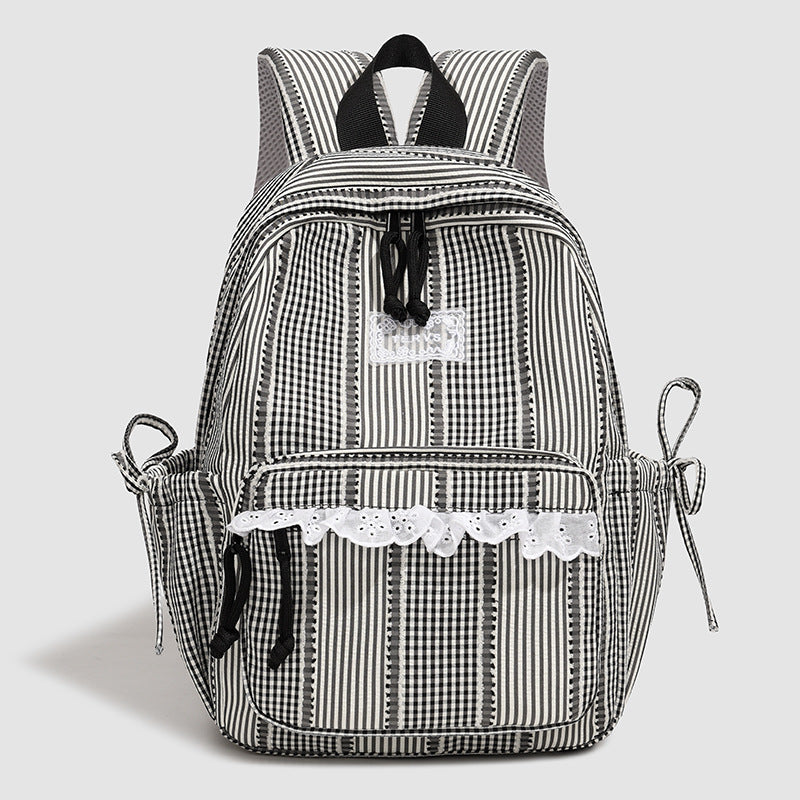 Stylish Striped Backpack with Lace Trim Kalsten