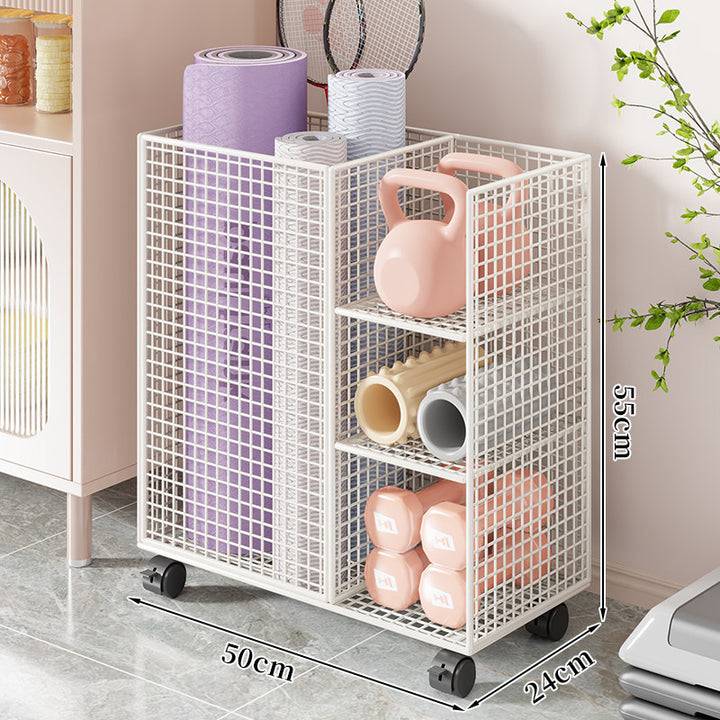 Rolling Mesh Fitness and Yoga Storage Organizer Cart with Multi-Shelf Compartments and Locking Casters