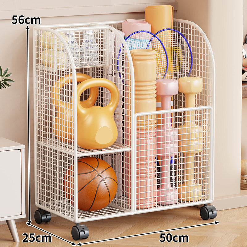Rolling Mesh Sports Gear Storage Cart with Multi-Compartment Organizers and Locking Casters