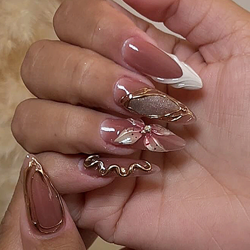 Decorative Press-On Nail Art Set with Floral Embellishments kalsten