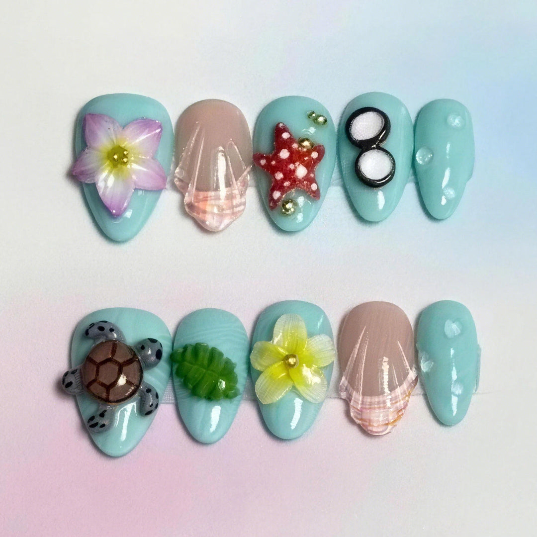 Artistic Summer-Inspired Press-On Nail Art Set Kalsten