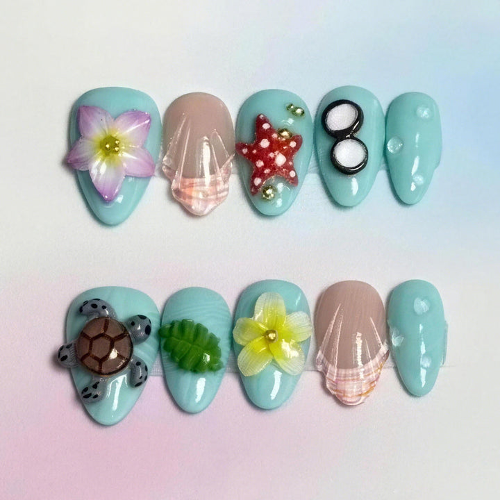 Artistic Summer-Inspired Press-On Nail Art Set Kalsten