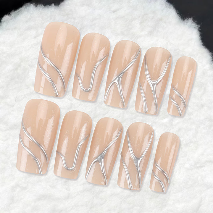 Artistic Press-On Nail Design with Elegant Graphical Accents Kalsten