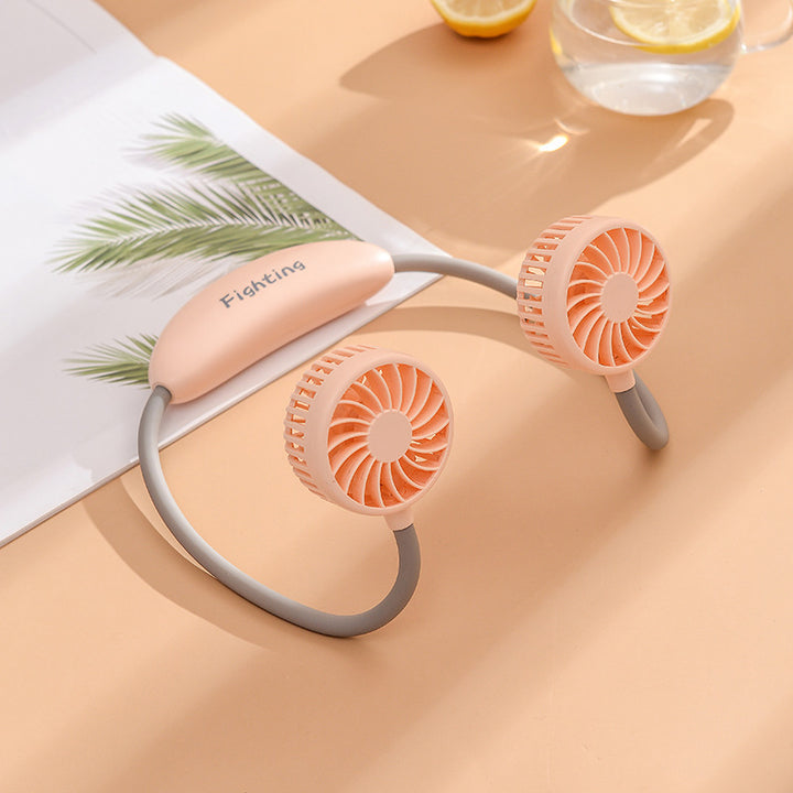 Unisex portable neck fan with dual fan heads, flexible neckband, quiet brushless motor, and USB charging function Kalsten