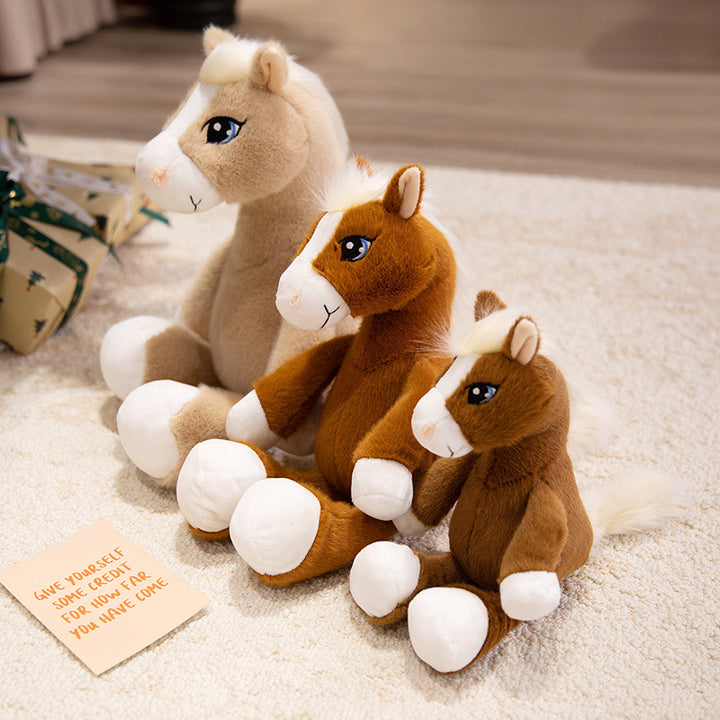 Plush Horse Cuddly Stuffed Pony with Fluffy Tail and Embroidered Face Kalsten