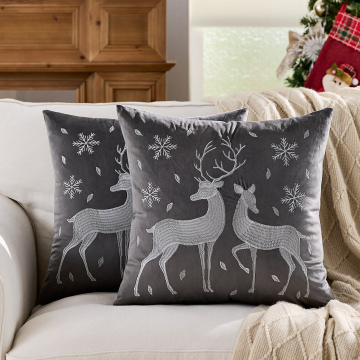Velvet Embroidered Festive Accent Pillow Cover with Metallic Script