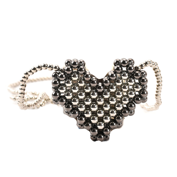 Heart-Shaped Pearl-Embellished Evening Clutch