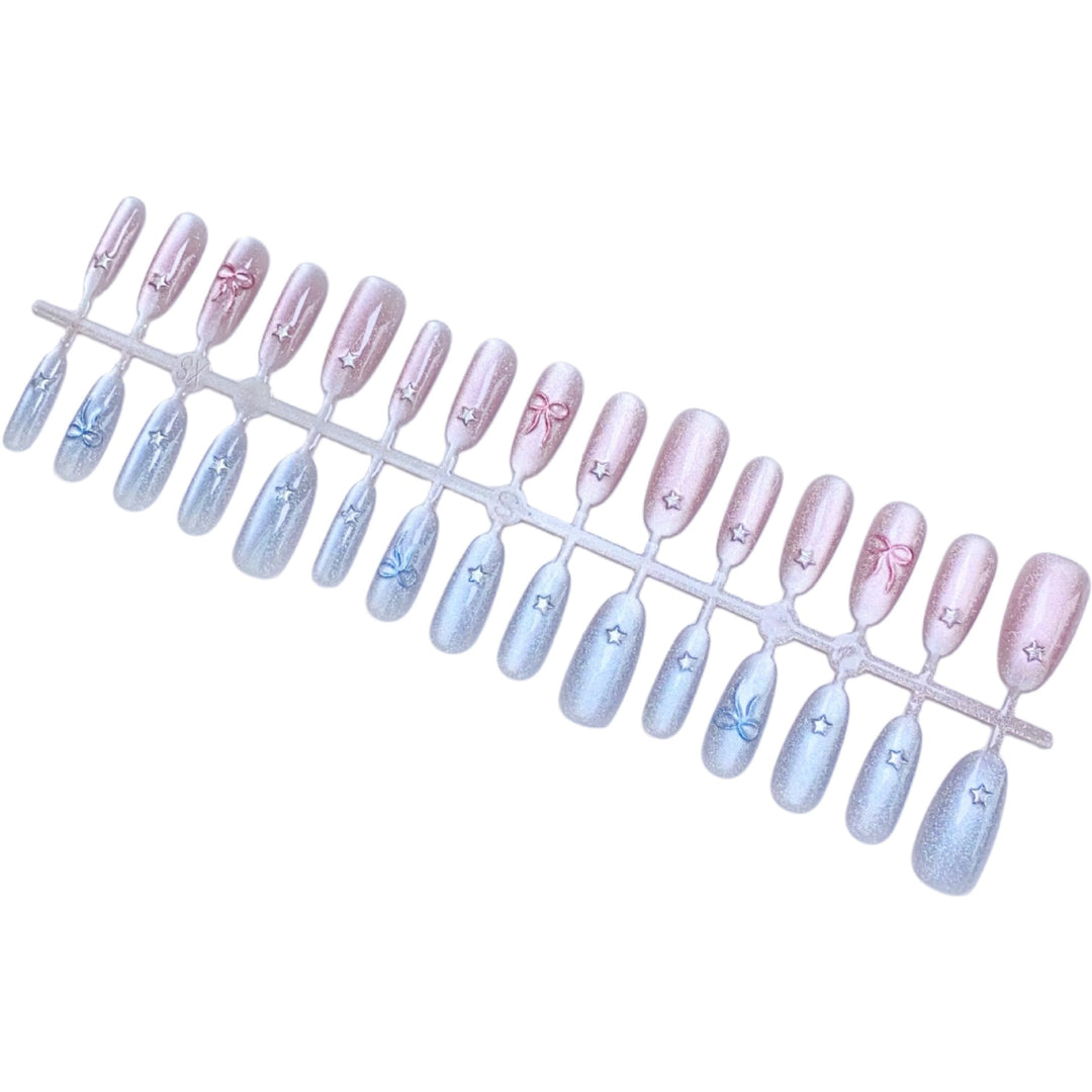 Charming Metallic Press-On Nails with Bow Accents