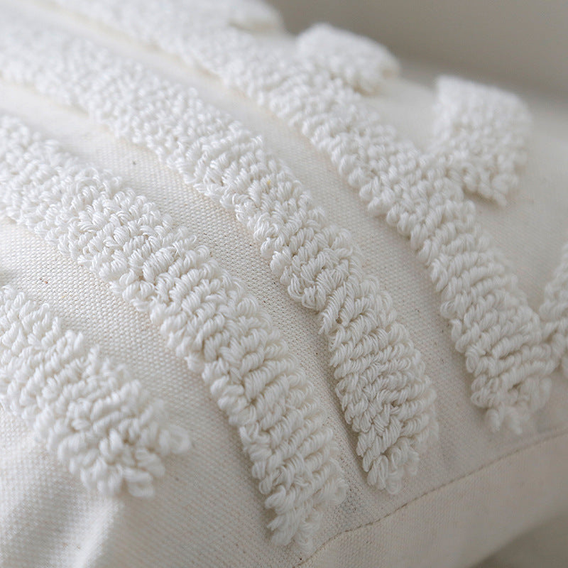 Boho Textured Tufted Cotton Throw Pillow with Diamond Geometric Tufting and Corner Tassels