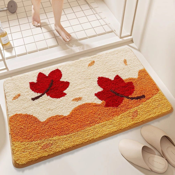 Autumn Leaf-Themed Plush Bath Mat for Bathroom
