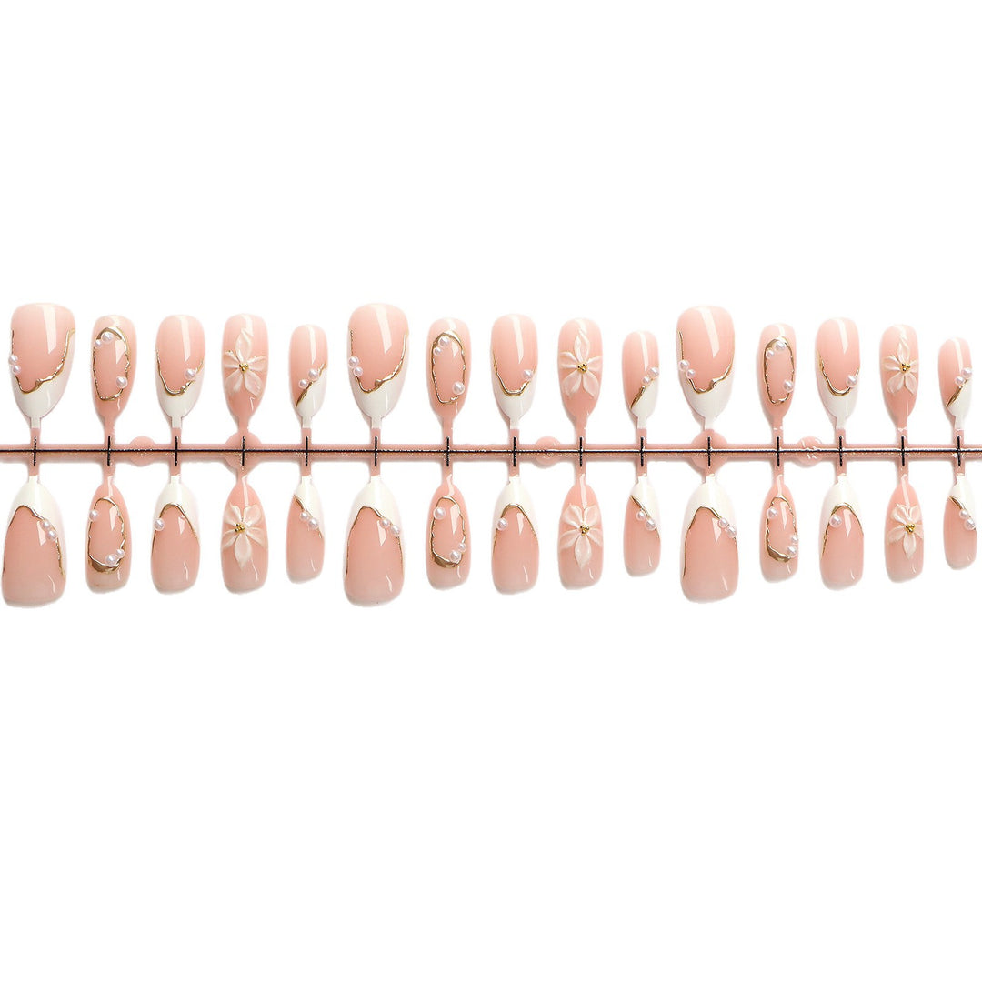 Elegant Press-On Nail Art Set with Floral Accents Kalsten