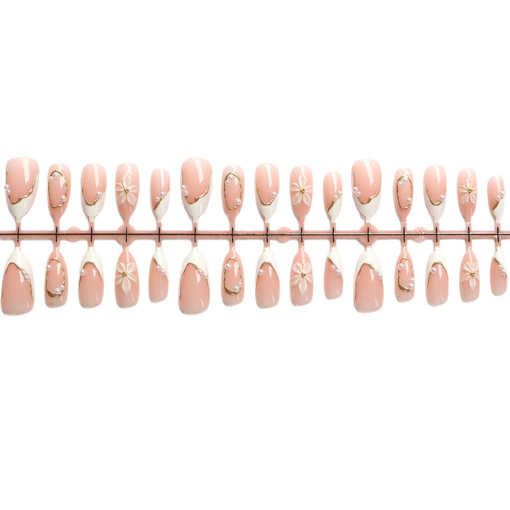 Elegant Press-On Nail Art Set with Floral Accents Kalsten