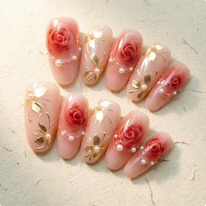 Artistic Nail Tips with Elegant Gold Jewelry Kalsten