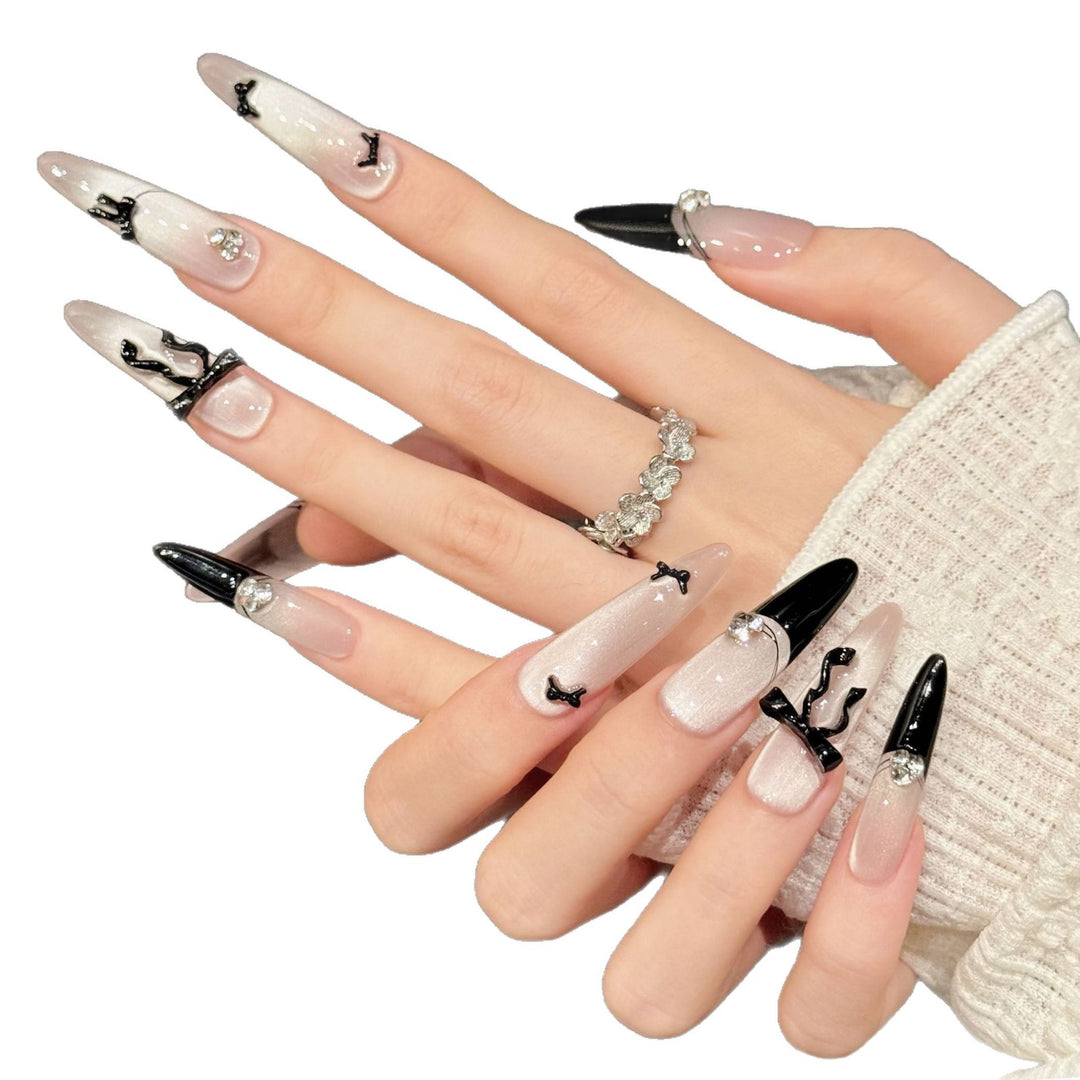 Artistic Stiletto Press-On Nail Art Set with Gem Accents