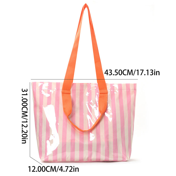 Spacious beach bag with transparent design and colorful stripes Kalsten