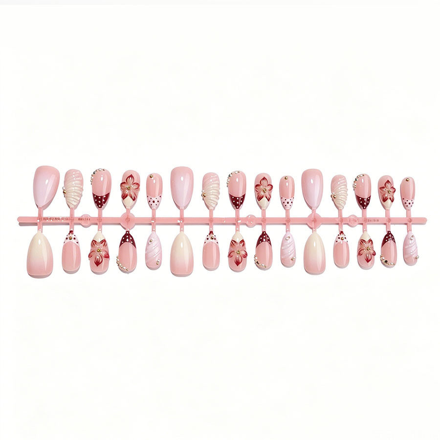 Floral Embellished Gel Press-On Nails Kalsten