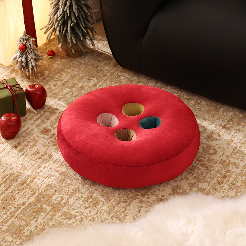 Round floor cushion pouf in button design with four recessed compartments and soft velvet cover Kalsten