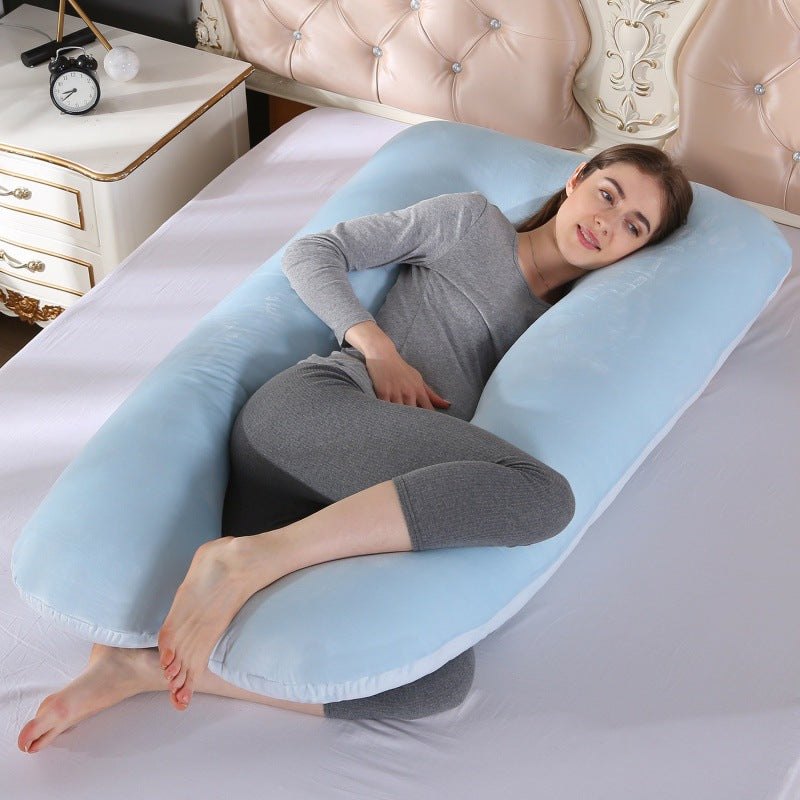 ergonomic U-shaped full-body maternity support pillow with removable washable velour cover and adjustable inner bolster Kalsten