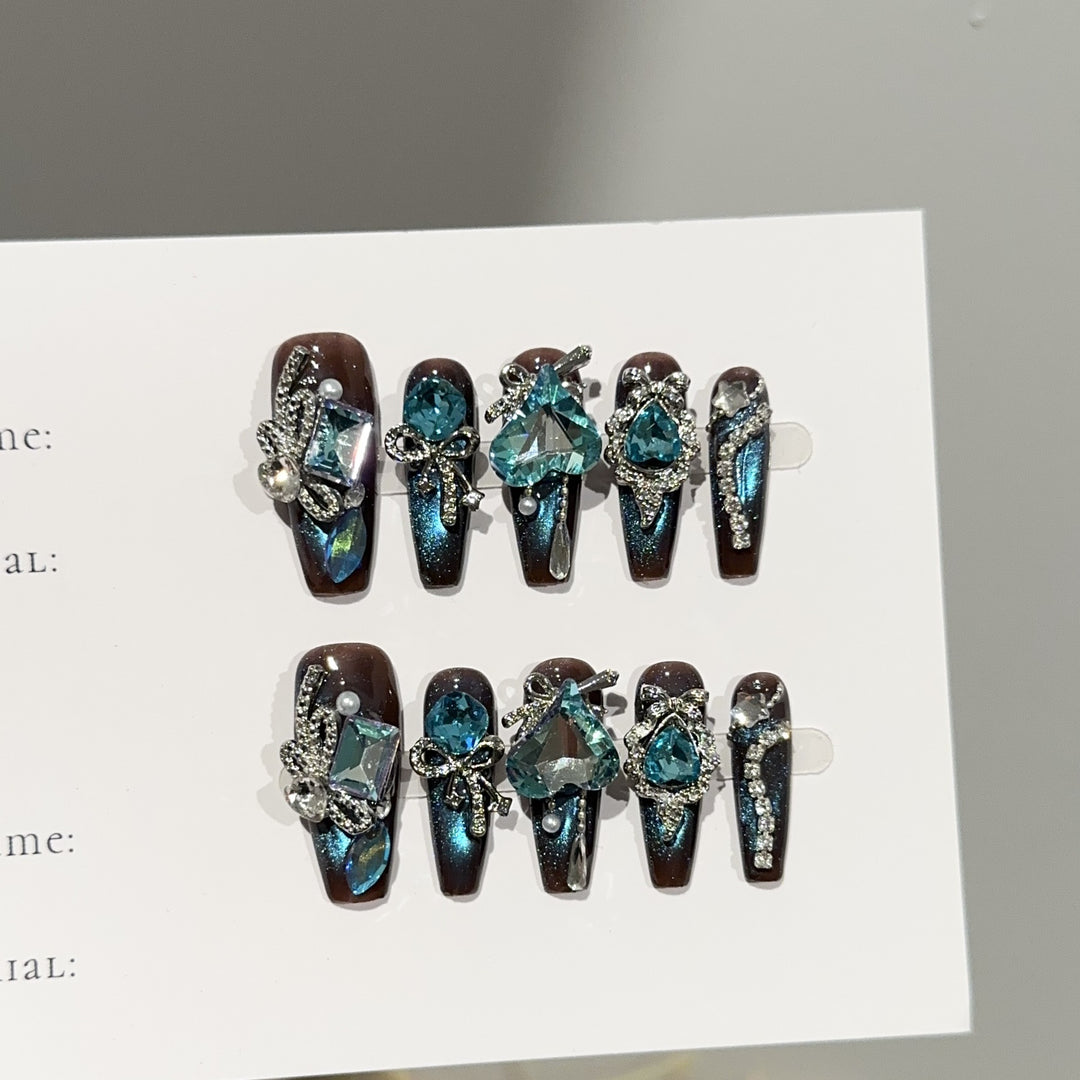 Artistic Crystal-Embellished Press-On Nail Set