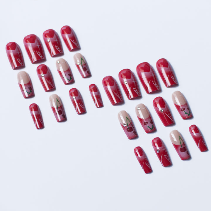 Artistic Heart and Cherry Nail Art Design