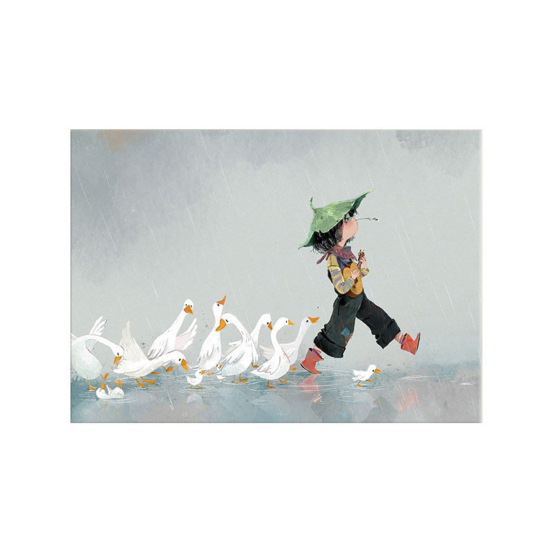 Playful Bunny and Child Canvas Art