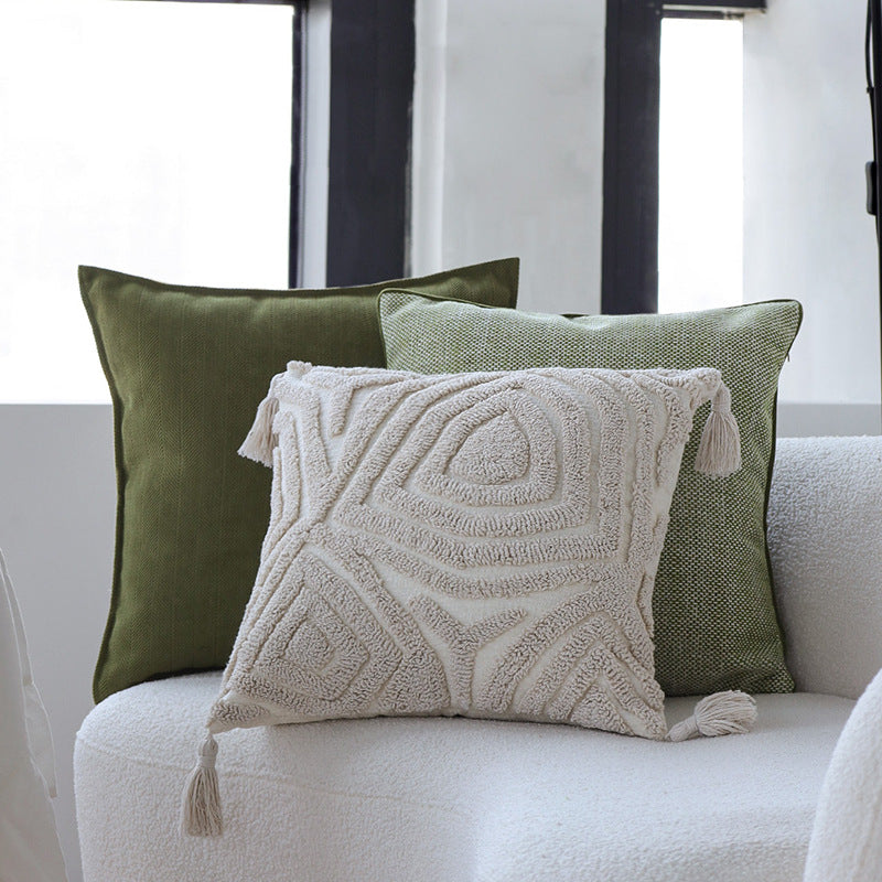 Square cushion cover with abstract houndstooth jacquard and fine linen blend Kalsten