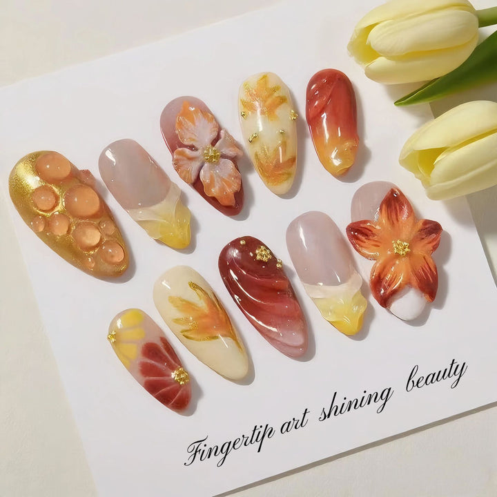 Artistic Floral Hand-Painted Press-On Nail Art Set Kalsten