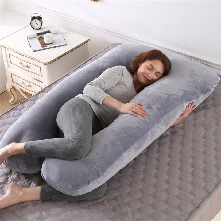Full-Body U-Shaped Maternity Support Pillow With Removable Velour Cover