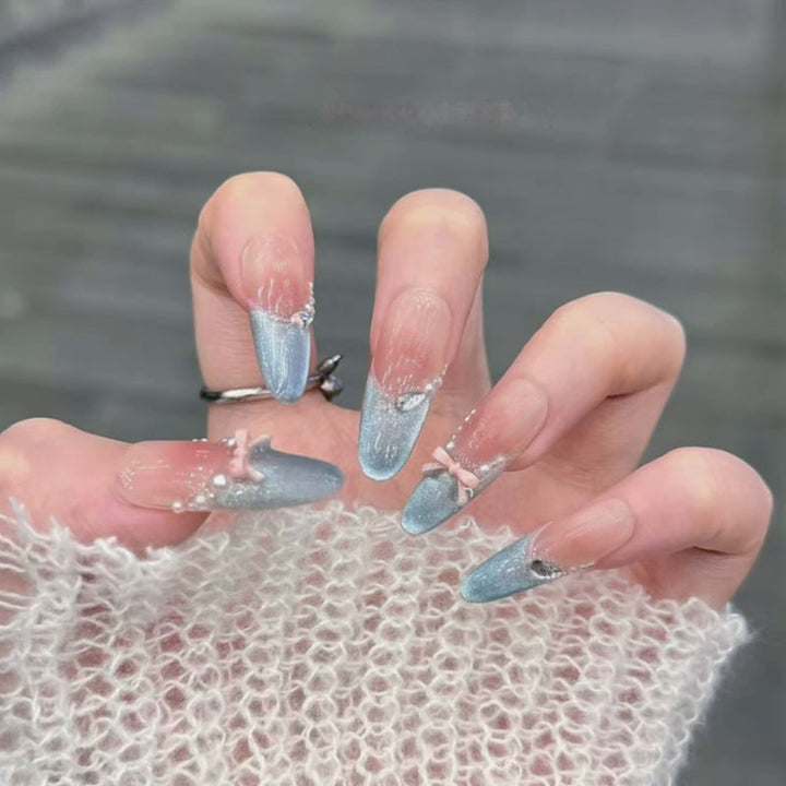 Artistic Press-On Nails with Ocean-Inspired Design