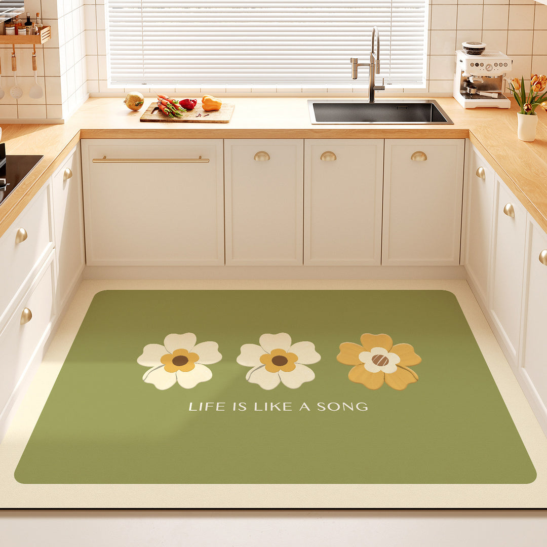 Decorative Floral Quote Kitchen Mat for Home