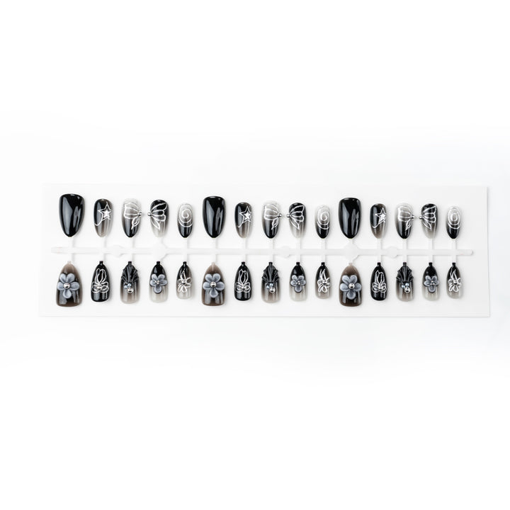 Decorative Press-On Nail Art Set with Floral and Gem Accents Kalsten