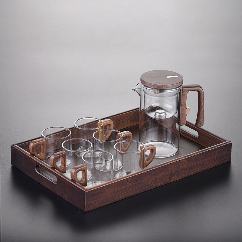 Artisan Glass Tea Set With Wooden Handle Pitcher And Serving Tray