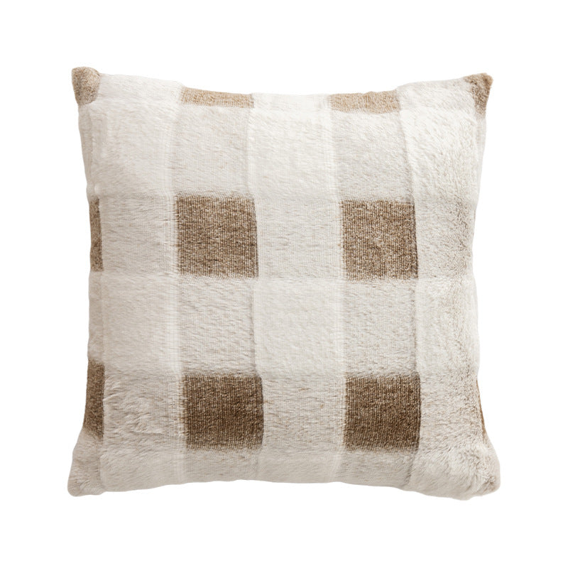 Rectangular faux fur decorative cushion with wavy plush surface