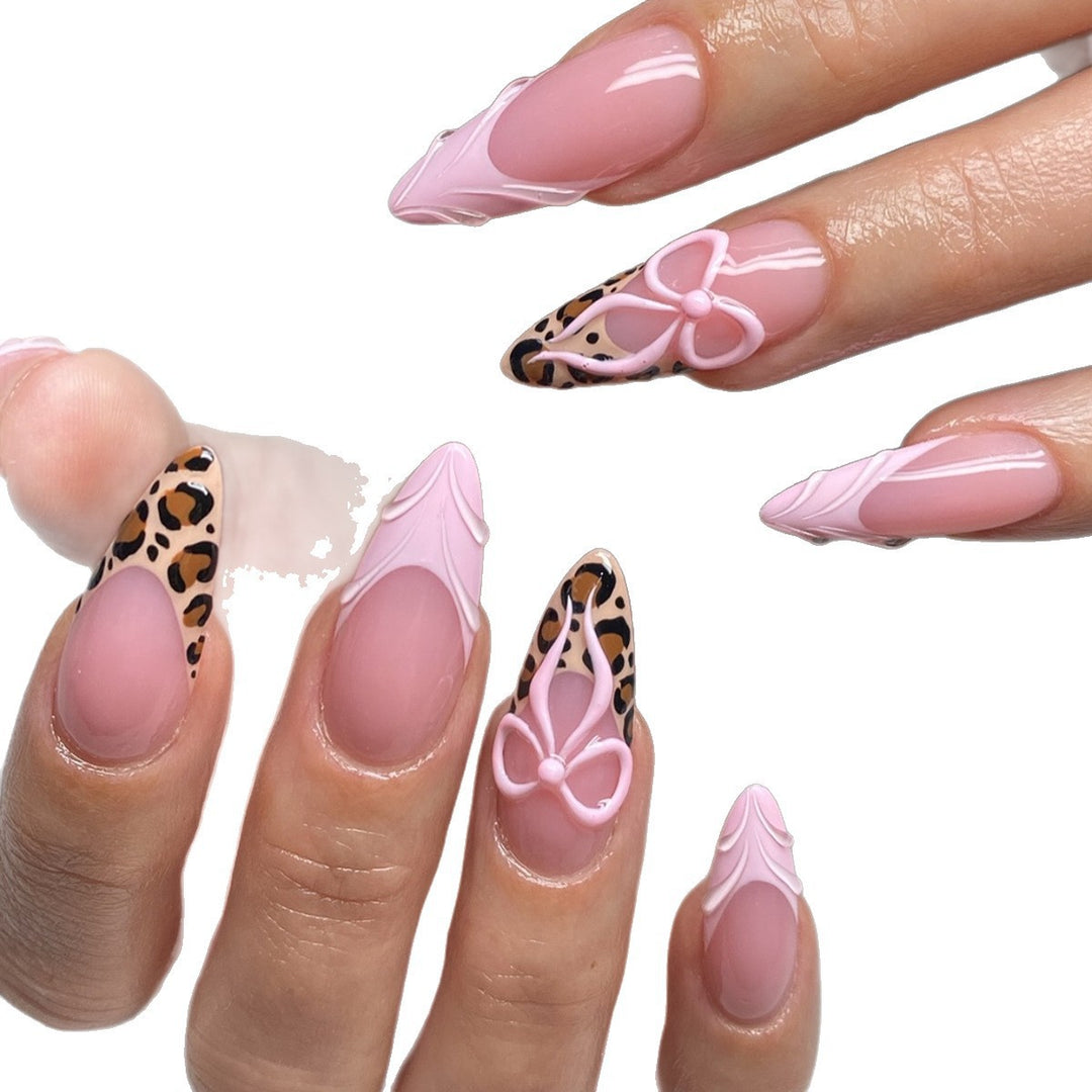 Acrylic Nail Set with Creative Leopard and Bow Accents Kalsten