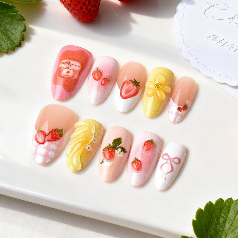 Decorative Strawberry-Themed Press-On Nail Art Set