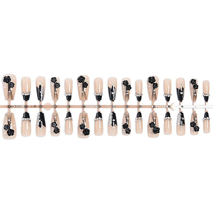 Artificial nail set with glamorous 3D rose details and elegant glitter accents Kalsten