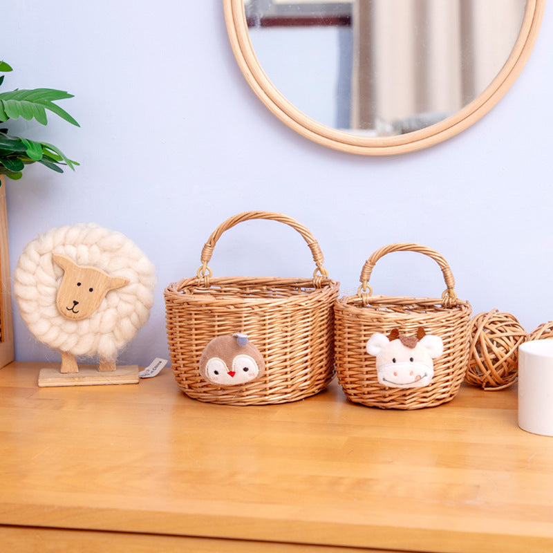 Decorative Woven Storage Basket with Plush Animal Kalsten